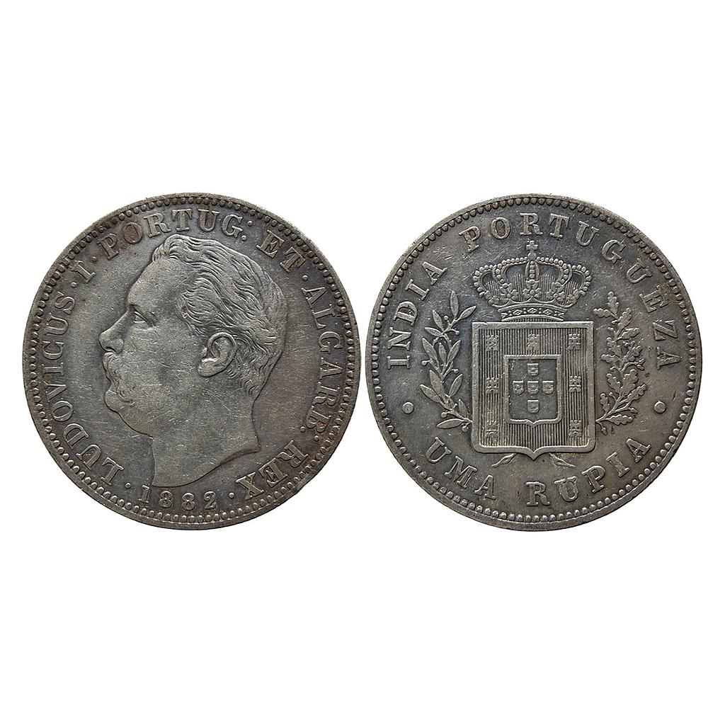 Indo Portuguese Goa Luiz I Ludwig Silver .917 Uma Rupia Rupee