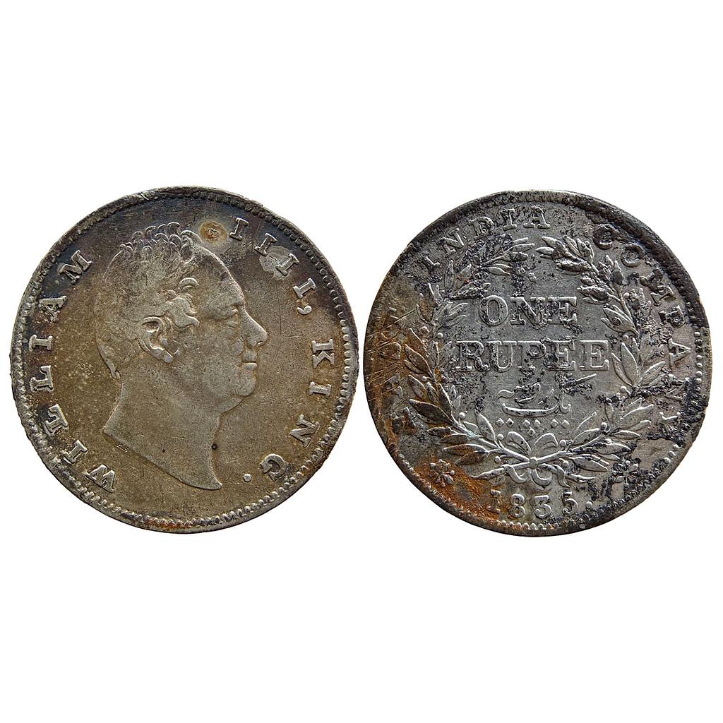 EIC Uniform Coinage William IV 1835 AD Calcutta Mint RS incuse B II Bud leaves 20 Berries Silver Rupee