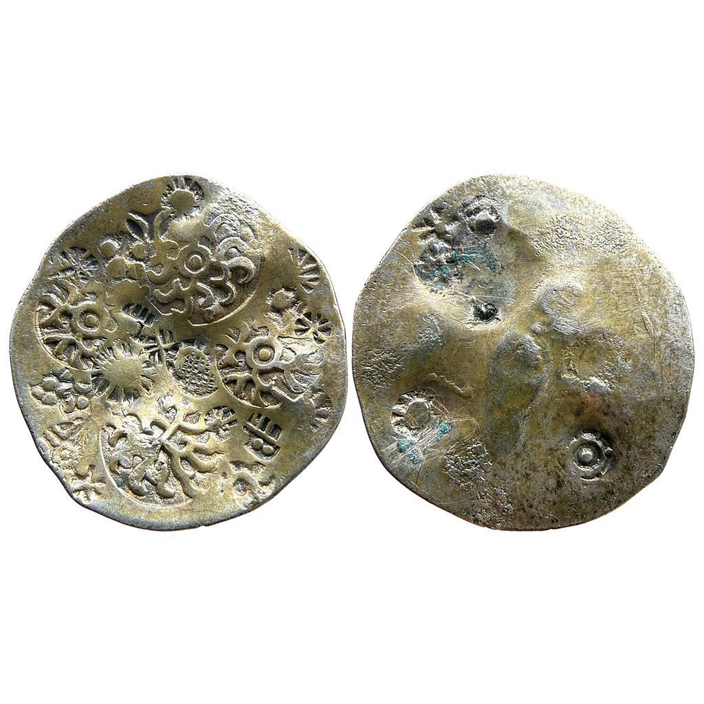 Ancient Punch Marked Coinage Middle Ganga Valley Kashi Mahajanapada AABC Configuration Archaic Scyphate Silver Vimshatika