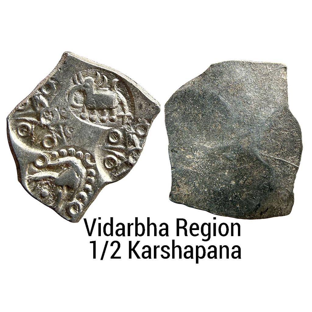 Ancient Punch Marked Coinage Northern Vidarbha Melghat Region Makhala Hoard type Silver 1/2 Karshapana