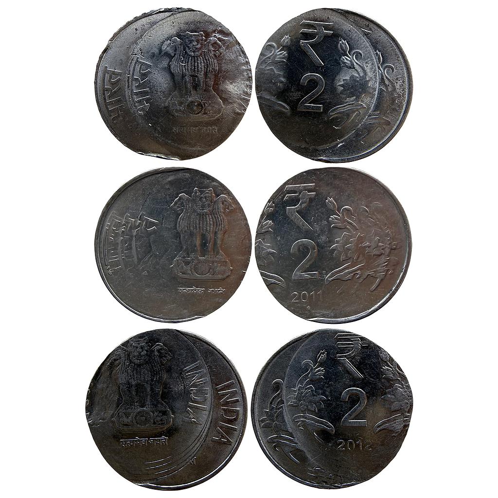 Republic India Set of 3 Coins Side Shifting Error Double Side Error Stainless Steel 2 Rupees