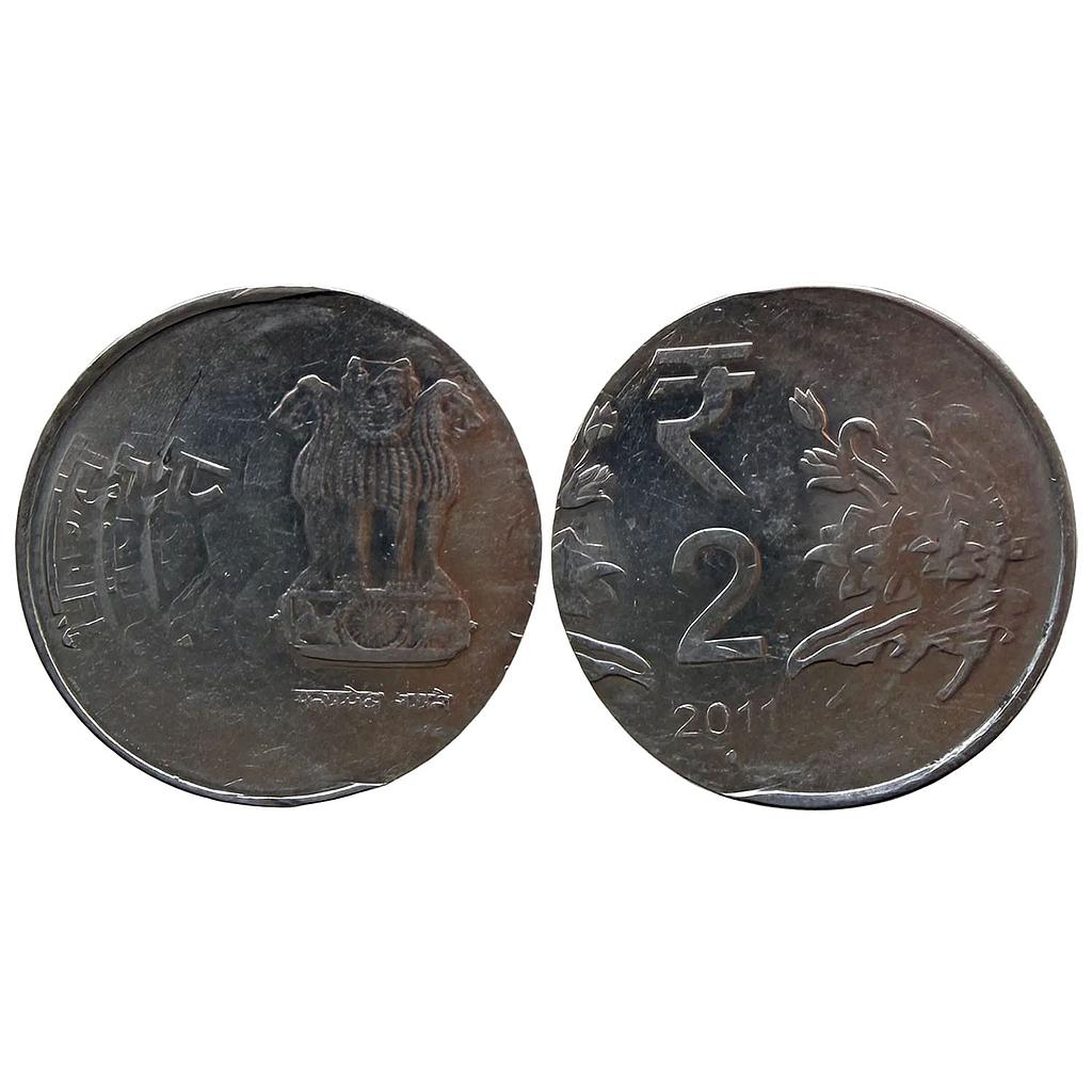 Republic India 2011 AD Side Shifting Error Double Side Error Stainless Steel 2 Rupees