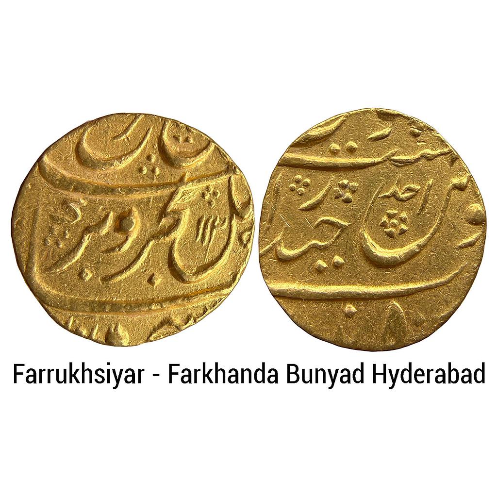 Mughal Farrukhsiyar Farkhanda Bunyad Hyderabad Mint Gold Mohur