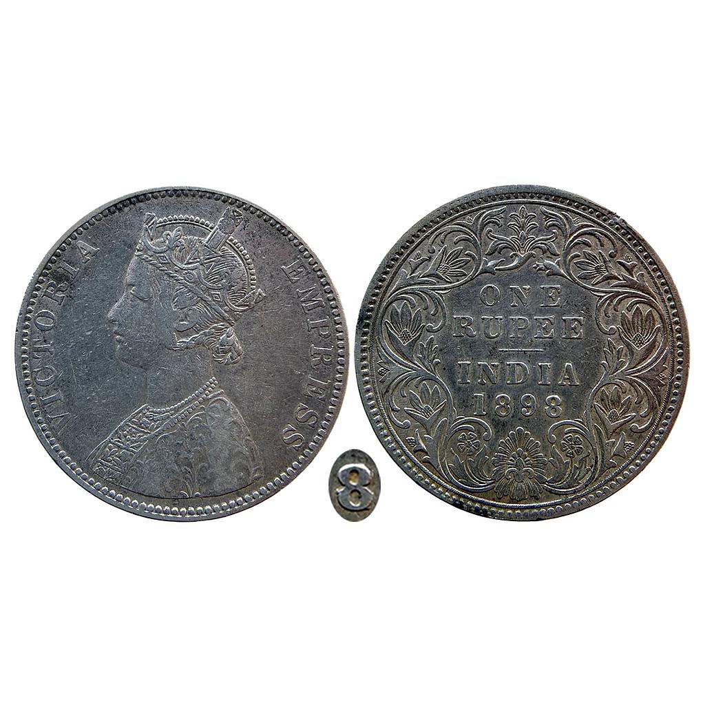 British India Victoria Empress 1898 AD Obv C2 Rev I B Incuse 8 over 4 in date Bombay Mint Silver Rupee