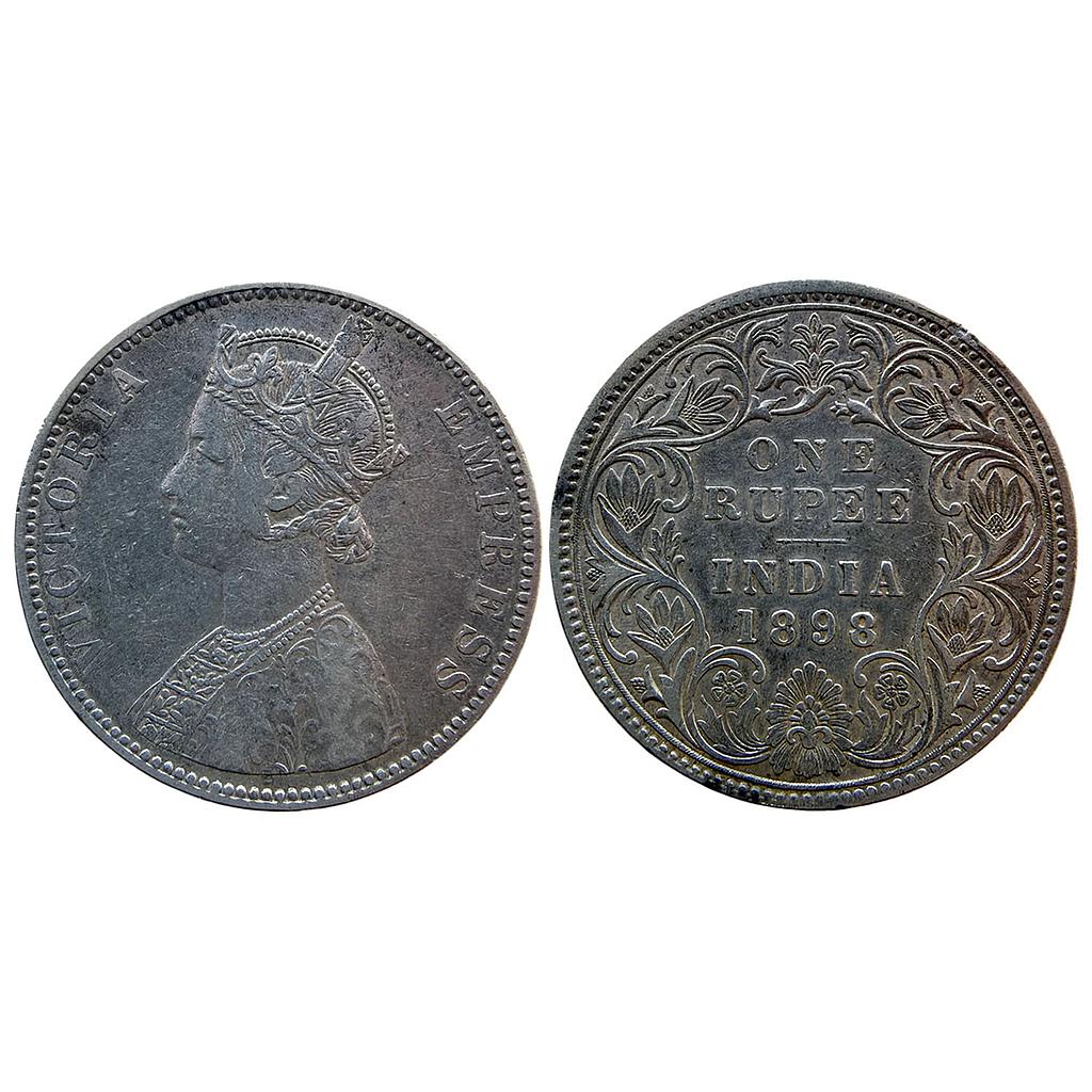 British India Victoria Empress 1898 AD Obv C2 Rev I B Incuse 8 over 4 in date Bombay Mint Silver Rupee
