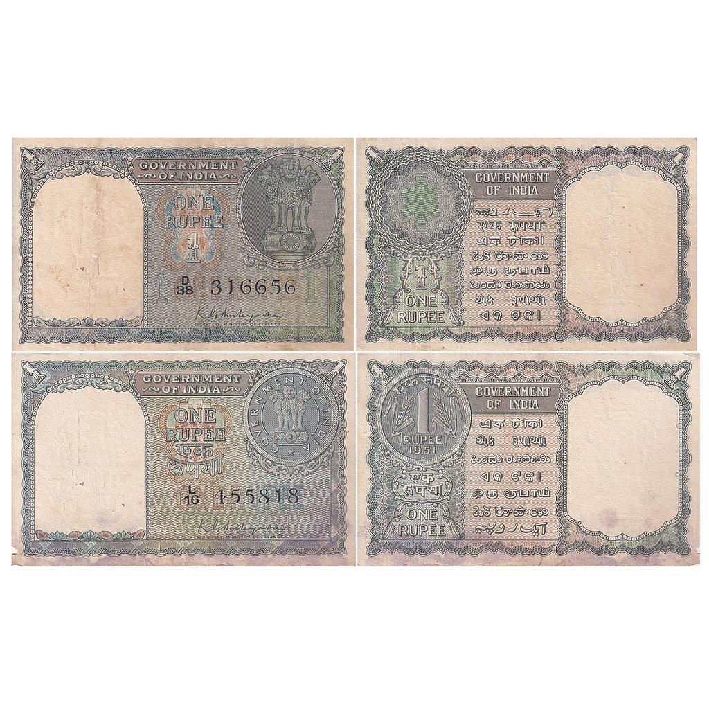 India Reserve Bank Of India  signed by K.G. Ambegaonkar Set of 2 Notes Serial # D38 316656 &amp; Serial # L16 455818 1 Rupees Note