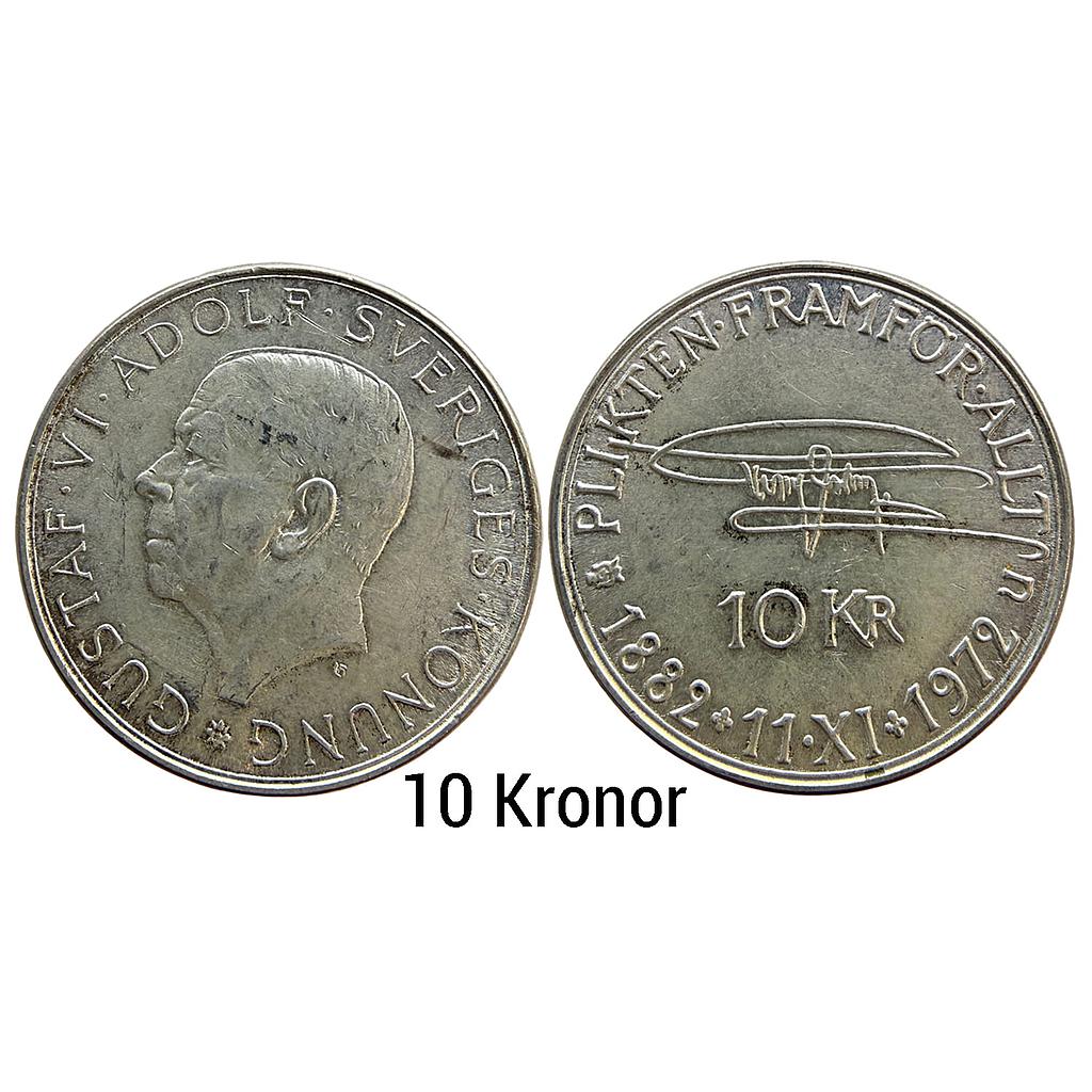 Commemorative Issue Sweden Gustaf VI Adolf Silver (.830) (Copper .170) 10 Kronor