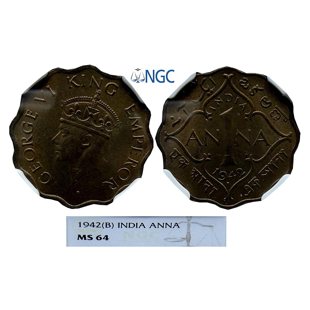 British India George VI 1942 AD Bombay Mint Dot Head Type II. F. Nickel-Brass 1 Anna