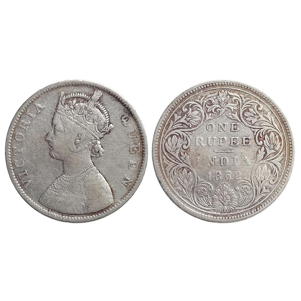 British India Victoria Queen 1862 AD Bombay Mint Obv B Rev II 0/6 Dot Silver Rupee