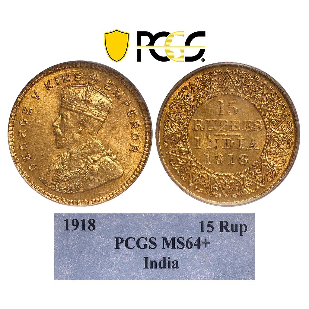 British India George V 1918 AD Bombay Mint Gold 15 Rupees