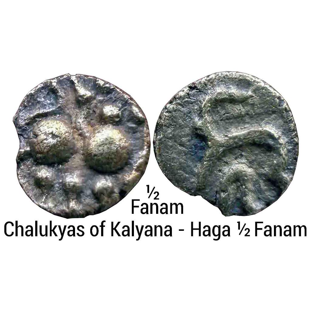Hindu Medieval Chalukyas of Kalyana Gold Haga 1/2 Fanam