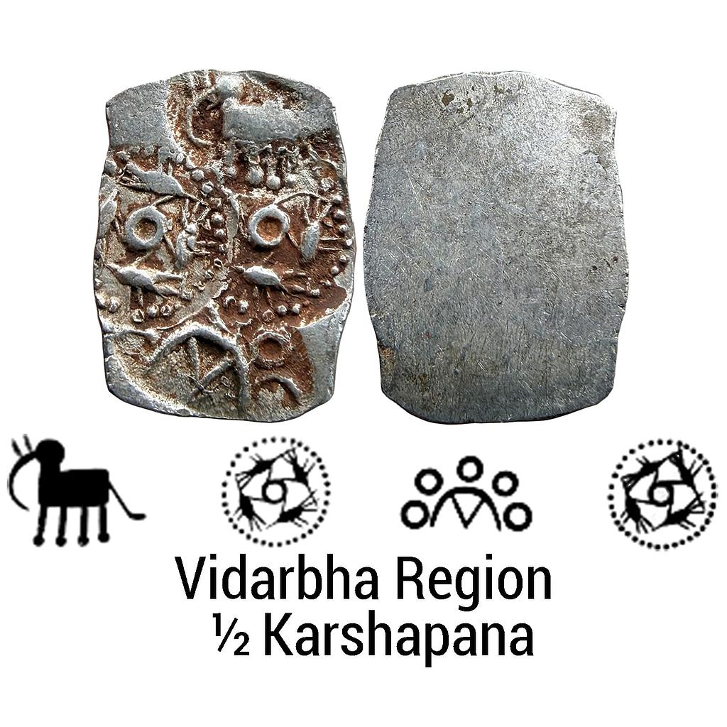 Ancient Punch Marked Coinage Northern Vidarbha Melghat Region Makhala Hoard type Silver 1/2 Karshapana