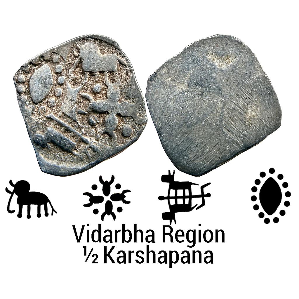 Ancient Punch Marked Coinage Vidarbha Region Adam-Pauni Hoard type Silver 1/2 Karshapana