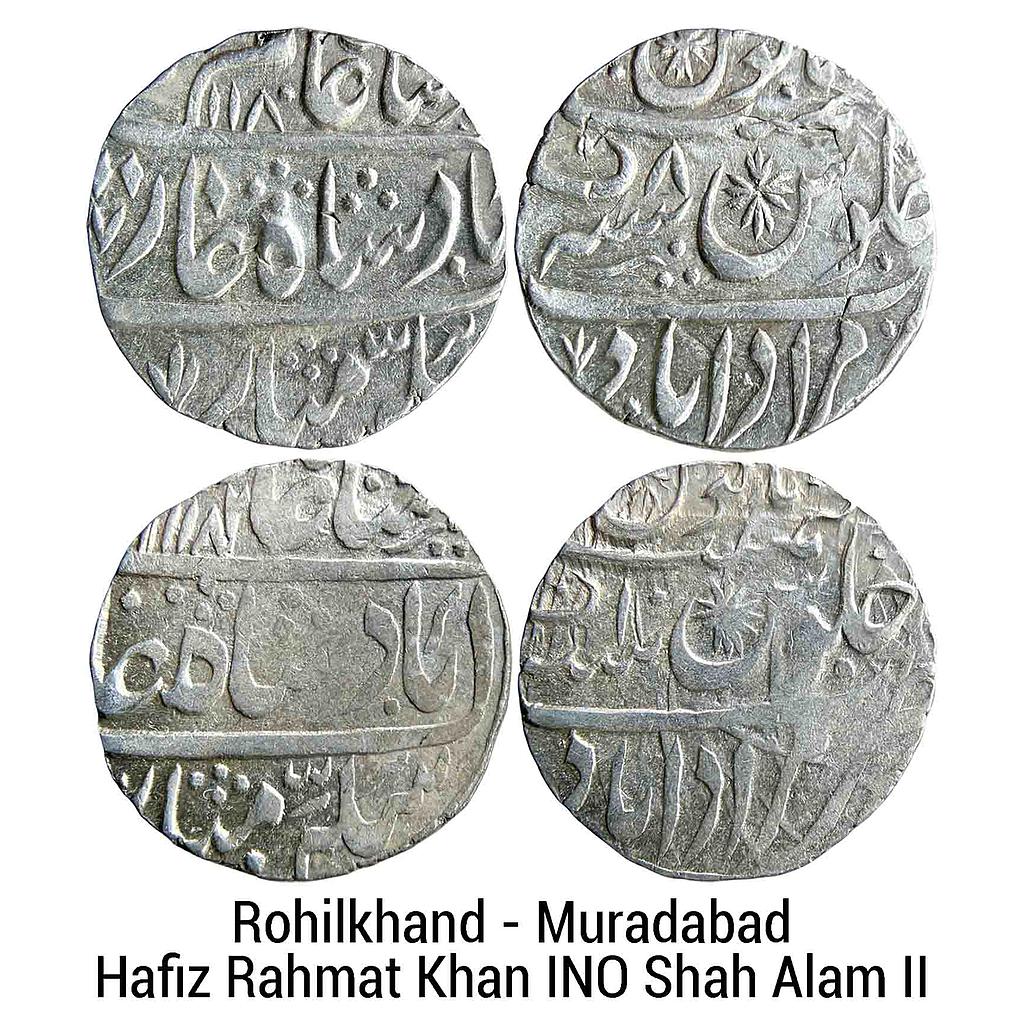 IK Rohilkhand Hafiz Rahmat Khan INO Shah Alam II Muradabad Mint Set of 2 Coins Silver Rupee