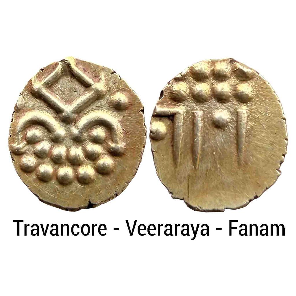 IK Travancore Anonymous Issue Veeraraya type Gold Fanam
