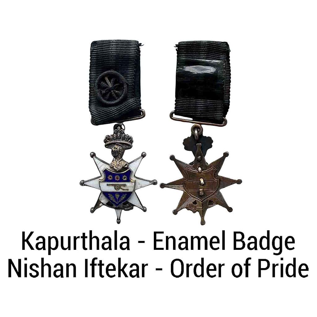 Kapurthala State Nishan Iftekar Order of Pride Class I Silver and Enamel Badge