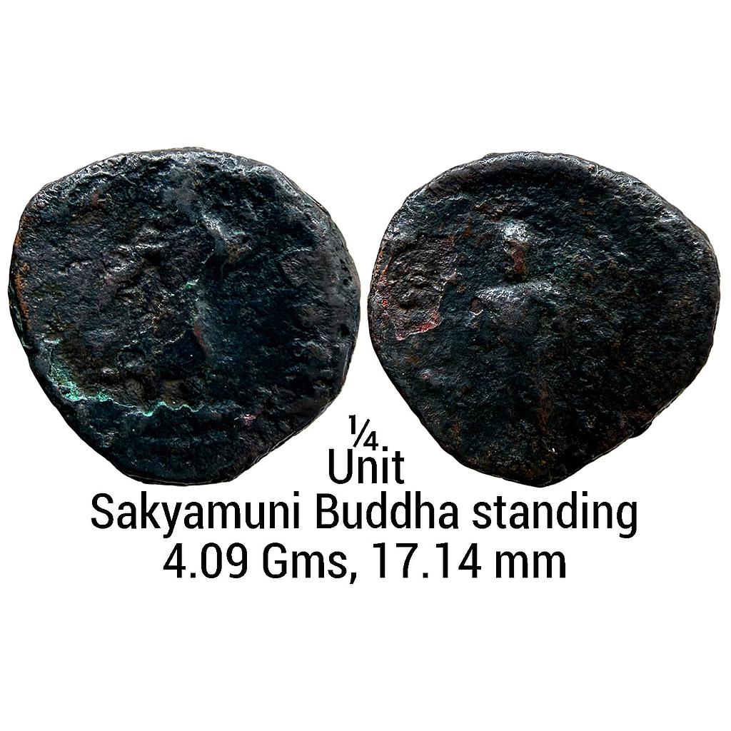 Ancient Kushans Kanishka I Sakyamuni Buddha Standing Bronze Drachm 1/4 Unit