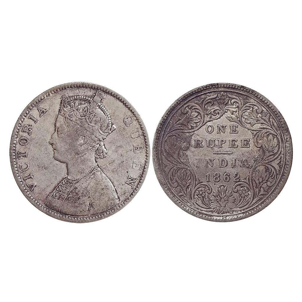 British India, Victoria Queen, 1862 AD, Bombay Mint, B / II / 0 / 6, Pridmore Unlisted, Silver Rupee