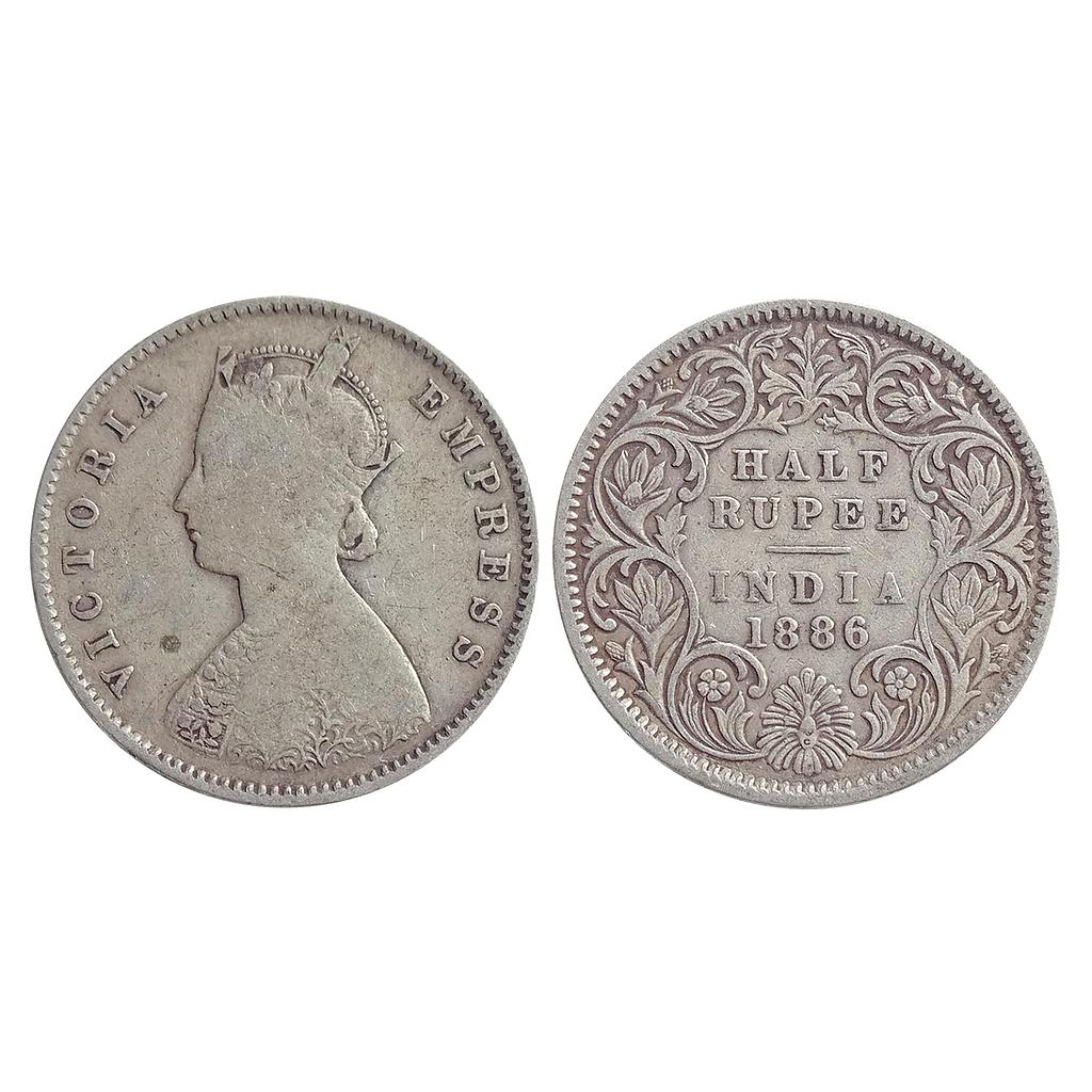 British India, Victoria Empress, 1886 AD, Calcutta Mint, A / I / C incuse, Silver "1/2 Rupee"