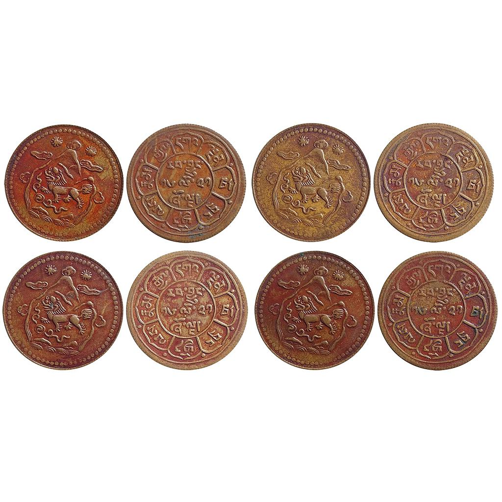 Tibet, Copper 5 Sho, set of 4 coins