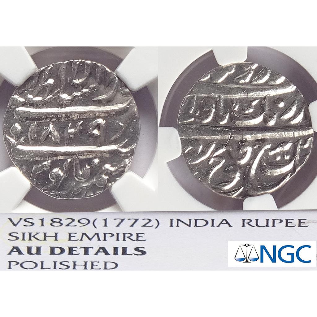 IK, Sikh Empire, &quot;Gobind Shahi&quot; Couplet, Dar us-saltanat Lahore Mint, NGC Graded AU Details, Silver Rupee
