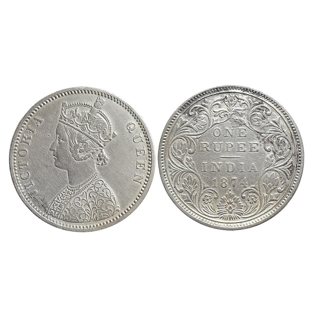 British India, Victoria Queen, 1874 AD, Bombay Mint dot, Silver Rupee