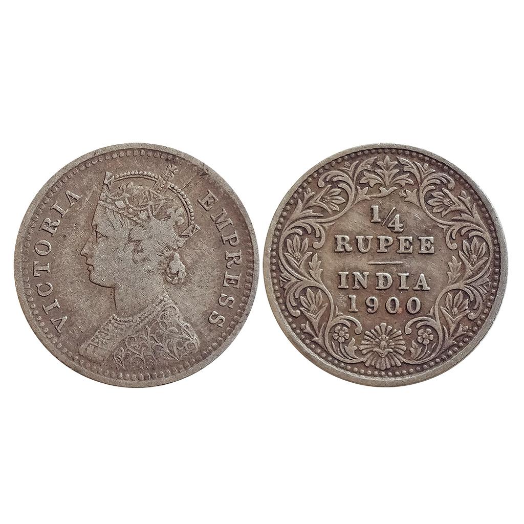 British India, Victoria Empress, 1900 AD, Calcutta Mint, Silver &quot;1/4 Rupee&quot;