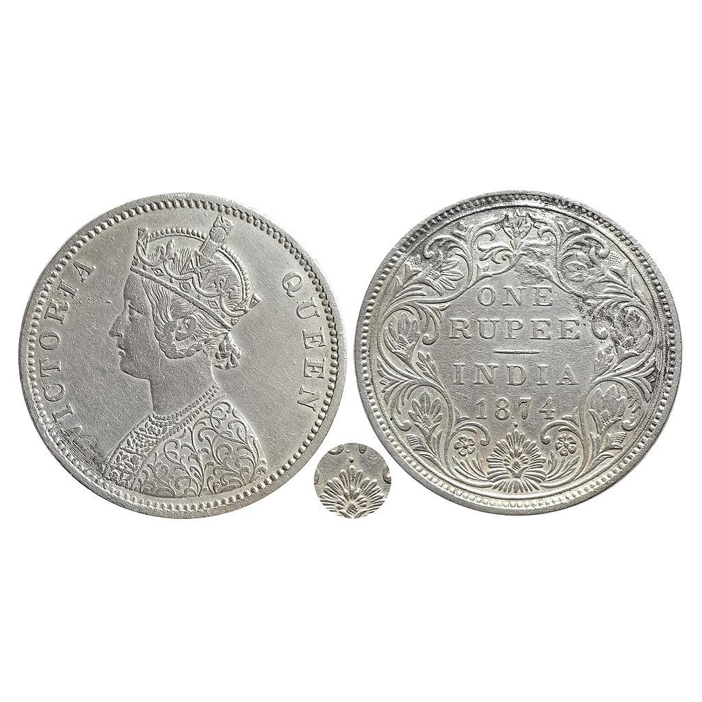 British India, Victoria Queen, 1874 AD, Bombay Mint dot, Silver Rupee