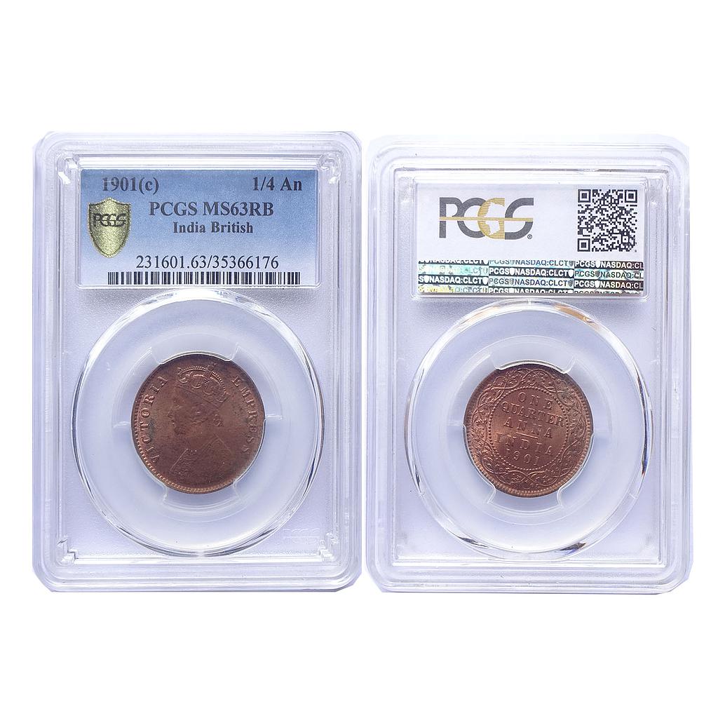 British India, Victoria Empress, 1901 AD, Calcutta Mint, Copper 1/4 Anna