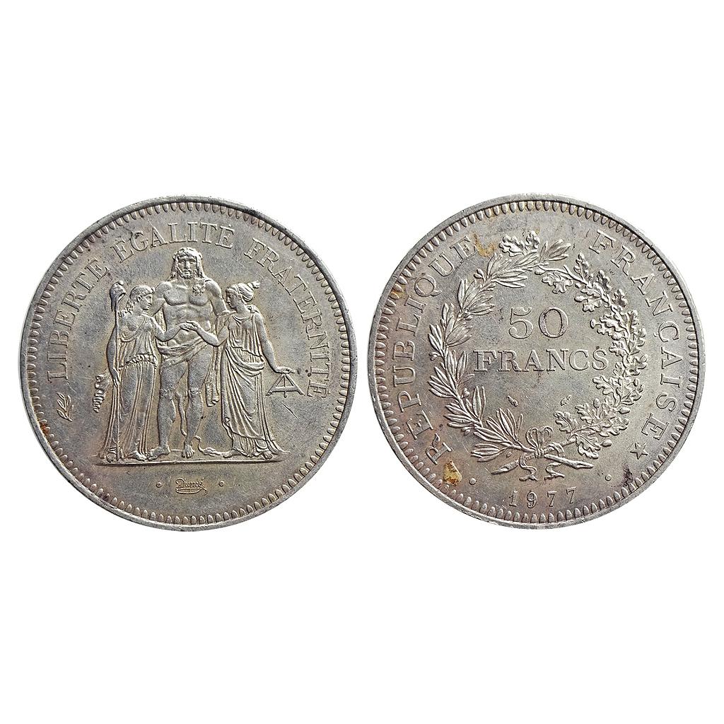France, 1977 AD, The Liberty and the Equality, Silver (.900) 50 Francs