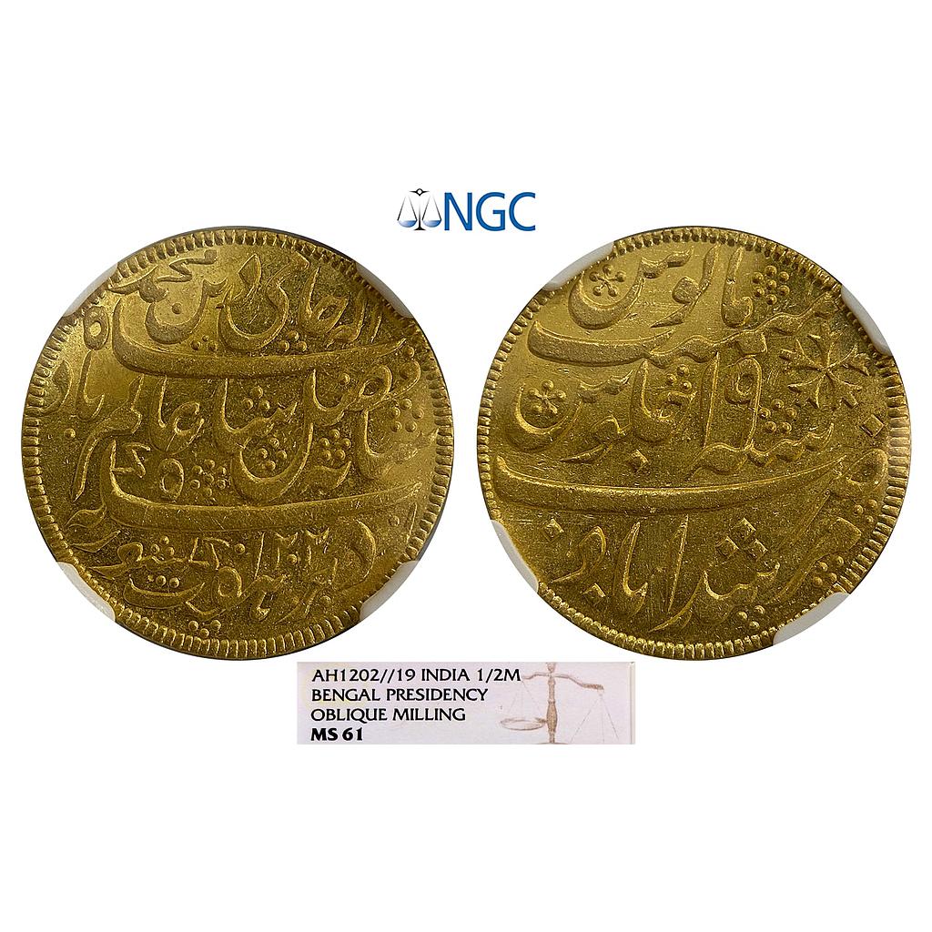 EIC, Bengal Presidency INO Shah Alam II, Murshidabad Mint, Gold &quot;1/2 Mohur&quot;
