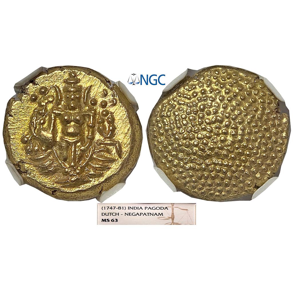 Indo Dutch Negapatnam "Gold Pagoda" NGC Graded MS 63