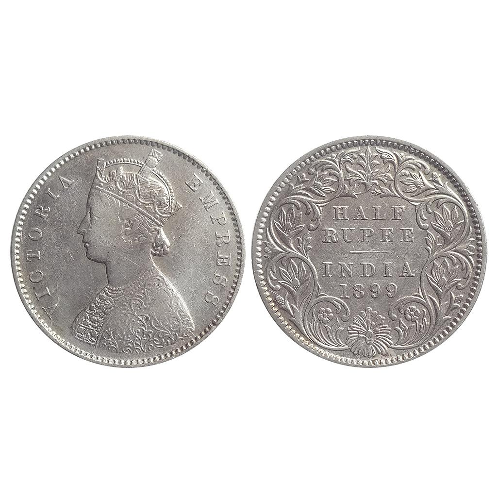 British India Victoria Empress 1899 AD Obv. A Rev. I C Incuse Calcutta Mint Silver 1/2 Rupee