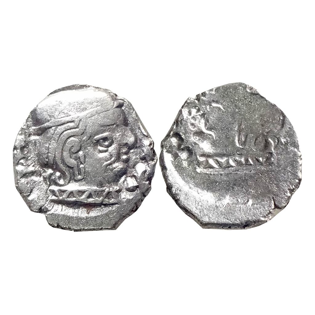 Ancient Western Kshtrapas Kardamaka Family Vishvasena son of Bhartrudama A brockage (lakhi) Silver Dramma