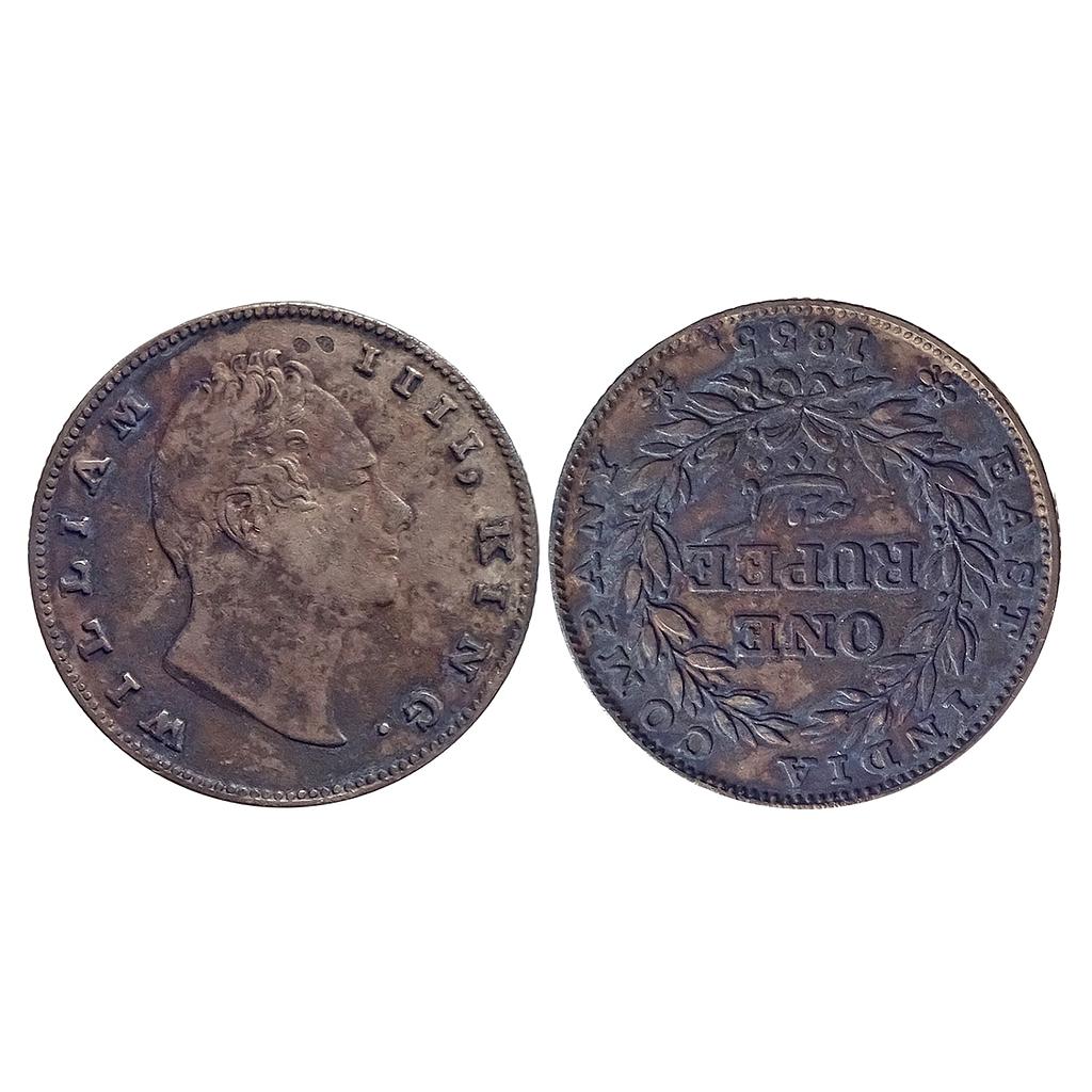 EIC William IV 1835 AD No initials B / II Bud leaves 20 Berries Inverted die axis rev die rotated to 6 o’clock Bombay Mint Silver Rupee