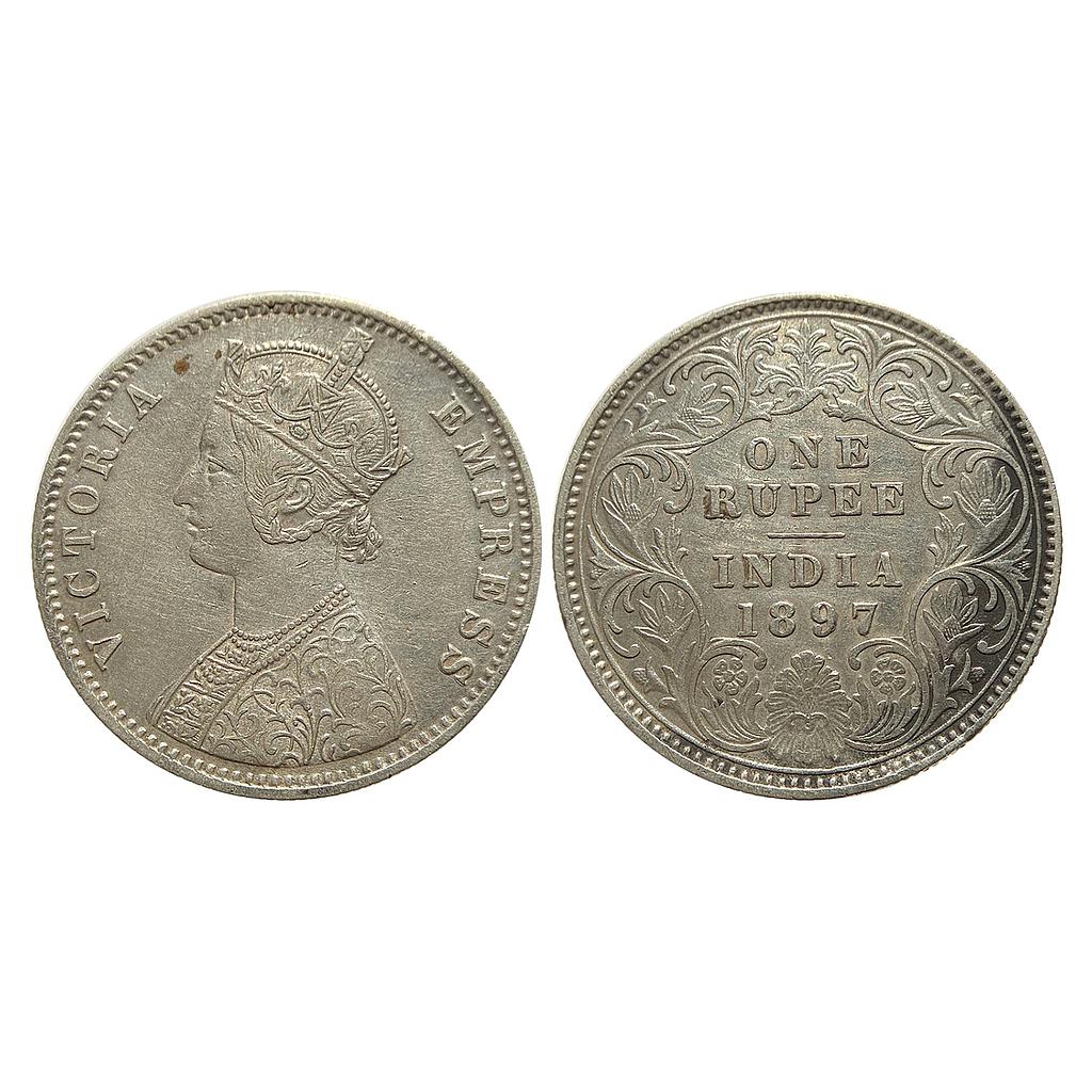 British India Victoria Empress 1897 AD Obv. C3 Rev. I &quot;C&quot; Incuse Calcutta Mint Silver Rupee