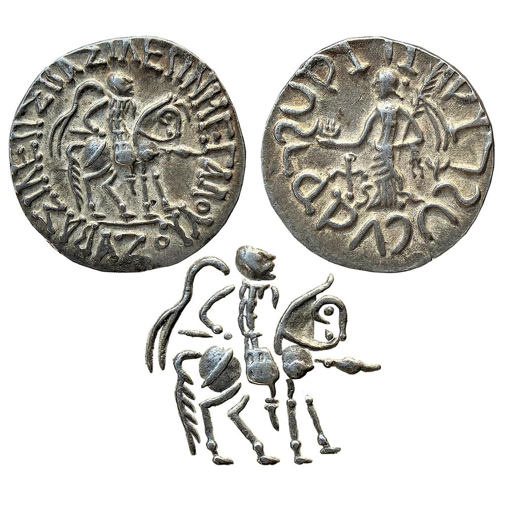 Ancient Indo-Scythians Azes I Silver Tetradrachm