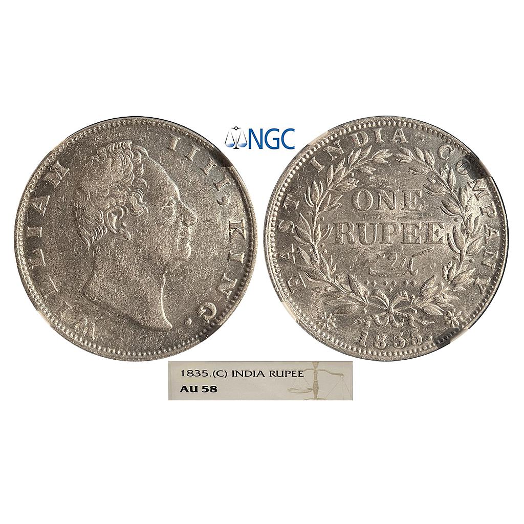 EIC William IV 1835 AD F incuse No dot after F A / III Bud Leaves 19 Berries Calcutta Mint Silver Rupee