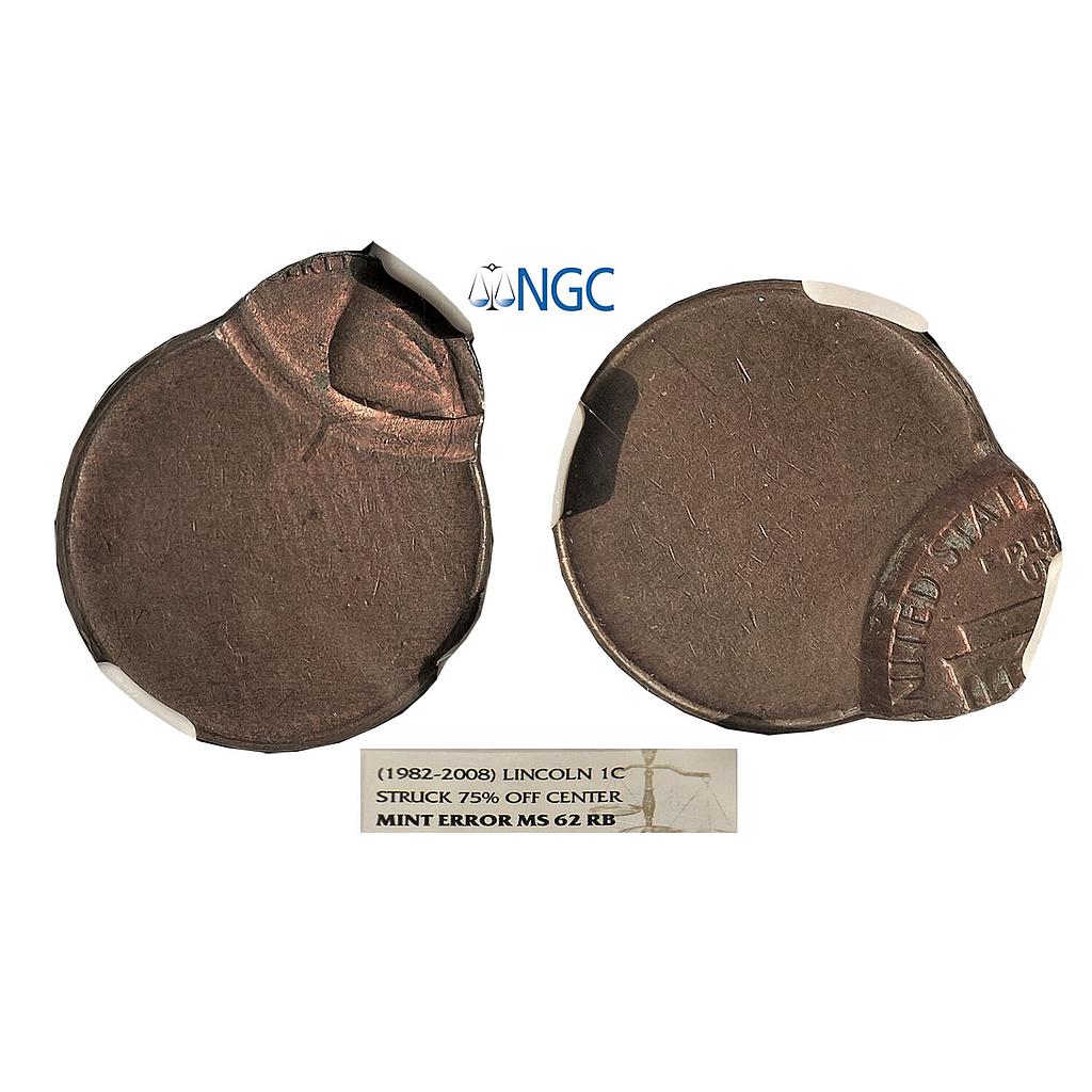 United States of America Lincoln Mint Error Struck 75% off center Copper One Cent