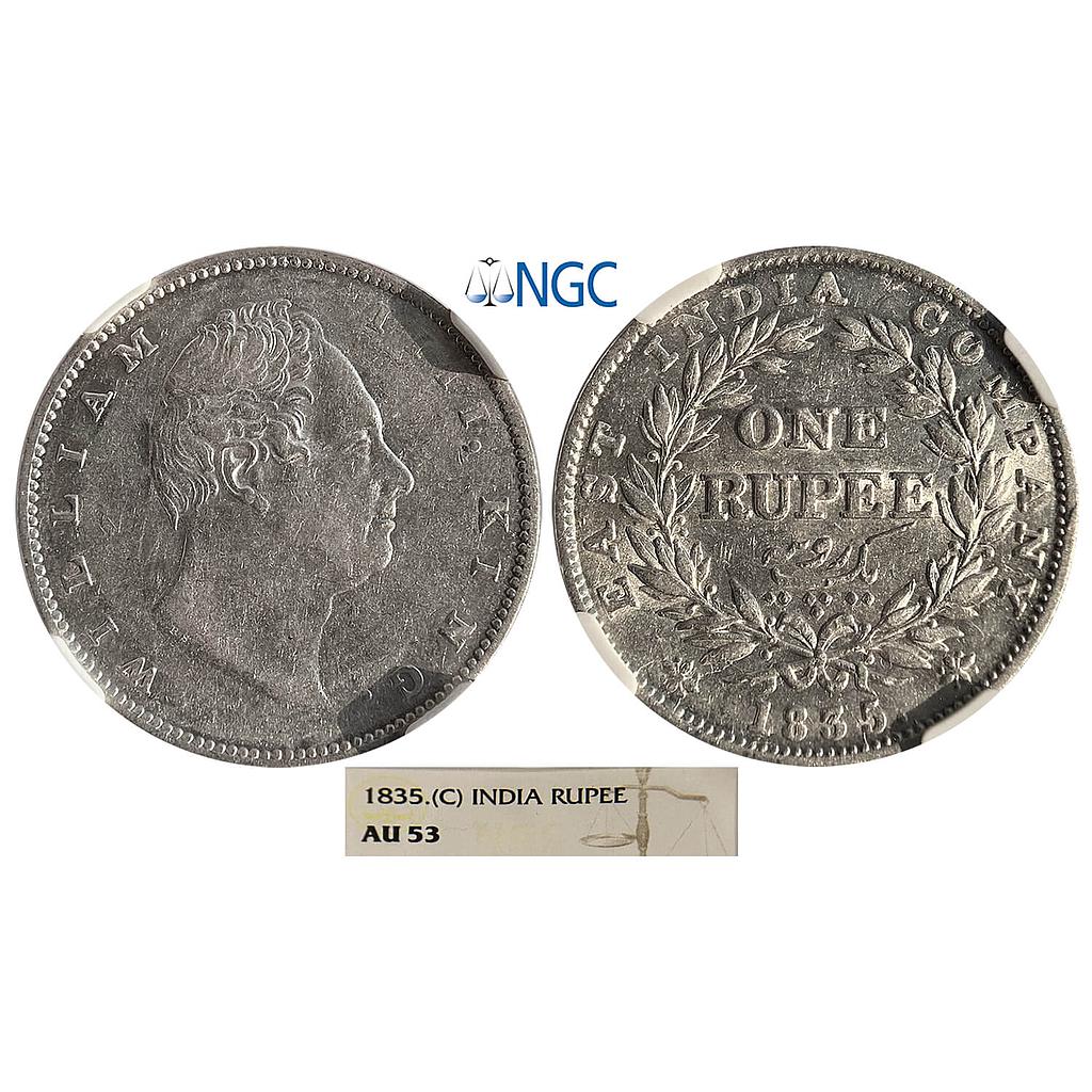 EIC William IV 1835 AD RS incuse C / II Extremely thin letters and far spaced Bud leaves 20 Berries Calcutta Mint Silver Rupee