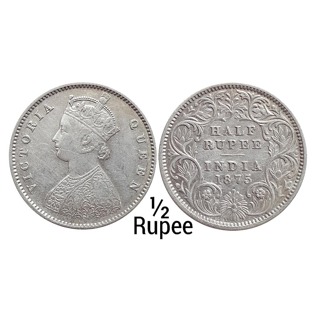 British India Victoria Queen 1875 AD Obv. A Rev. I Calcutta Mint Silver 1/2 Rupee