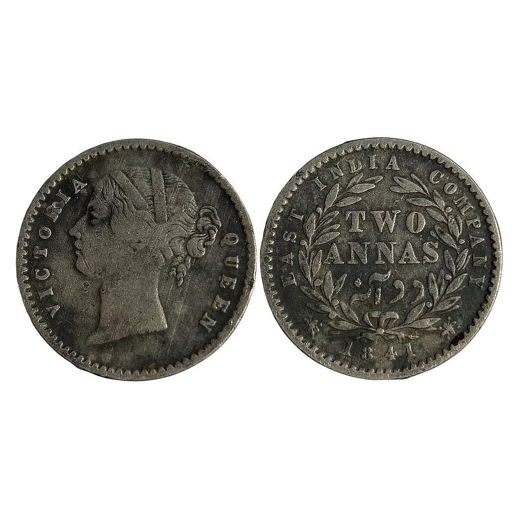 EIC Uniform Coinage Victoria Queen 1841 AD Divided Legend Silver 2 Annas