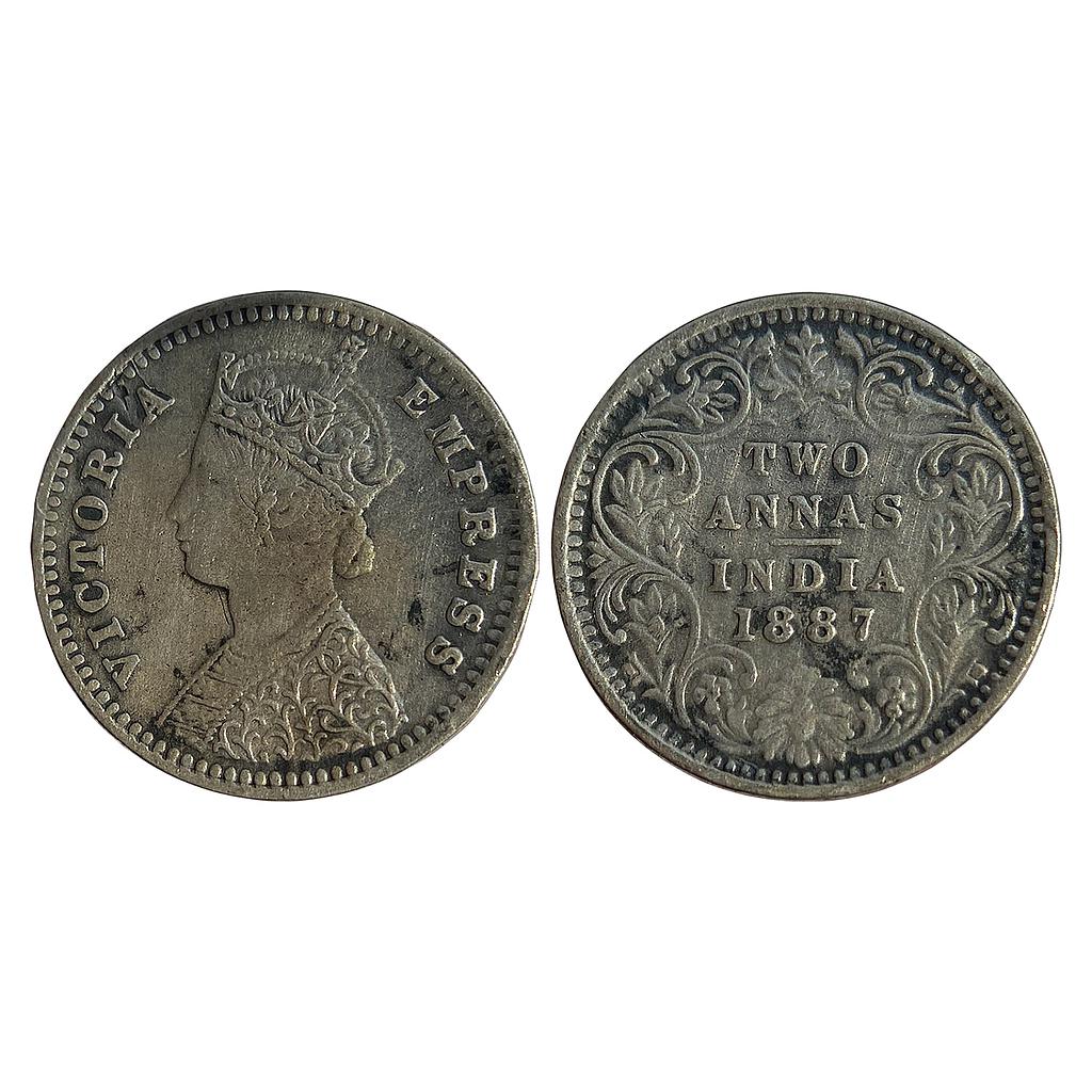British India Victoria Empress 1887 AD Obv. B Rev. II B incuse Bombay Mint Silver 2 Annas