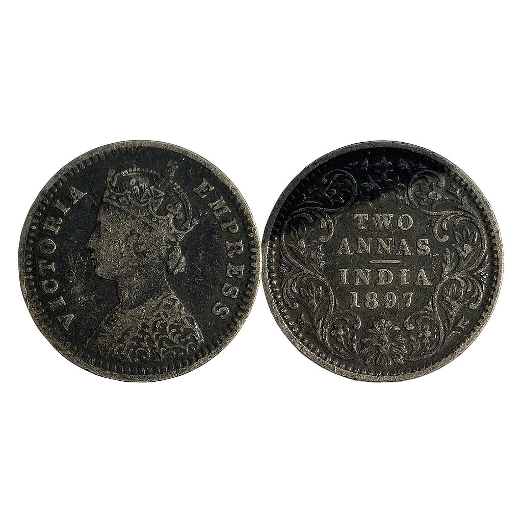 British India Victoria Empress 1897 AD Obv. B Rev. II B Incuse Bombay Mint Silver 2 Annas