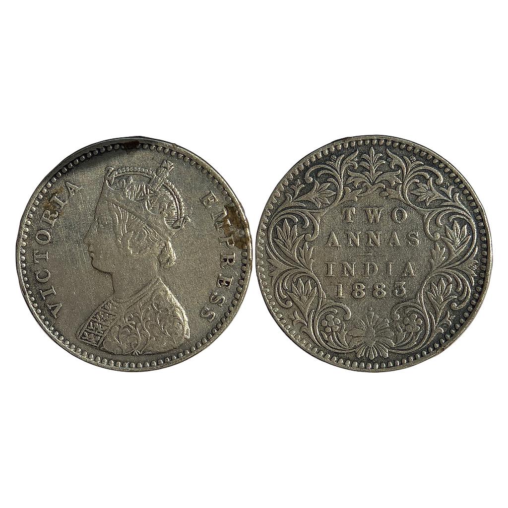 British India Victoria Empress 1883 AD Obv. B Rev. II dot Bombay Mint Silver 2 Annas
