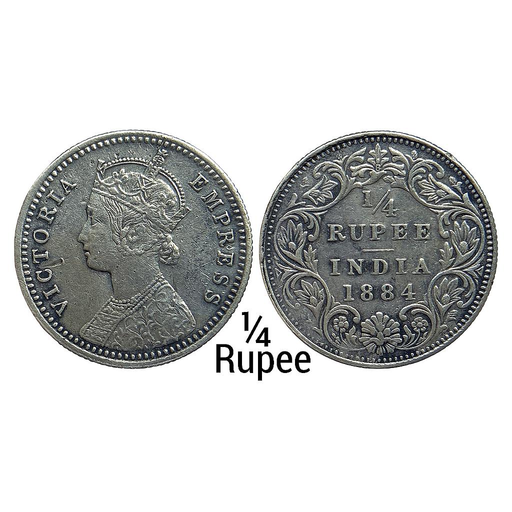 British India Victoria Empress 1884 AD Obv. C Rev. I B raised Bombay Mint Silver 1/4 Rupee