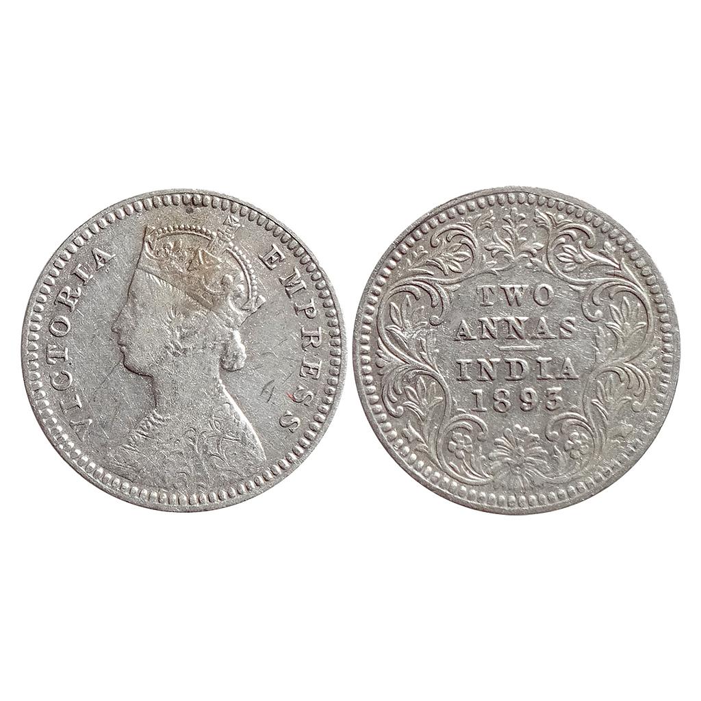 British India Victoria Empress 1893 AD Obv. B Rev. II C incuse  Calcutta Mint Silver 2 Annas