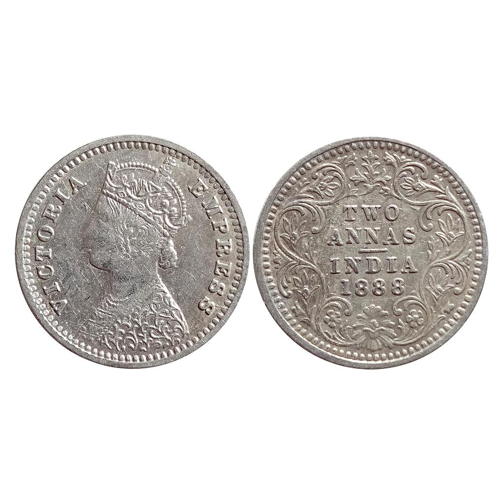 British India Victoria Empress 1888 AD Obv. B Rev. II B incuse Bombay Mint Silver 2 Annas
