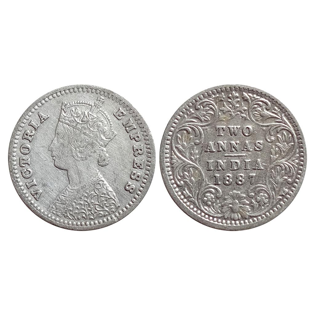 British India Victoria Empress 1887 AD Obv. B Rev. II B incuse Bombay Mint Silver 2 Annas