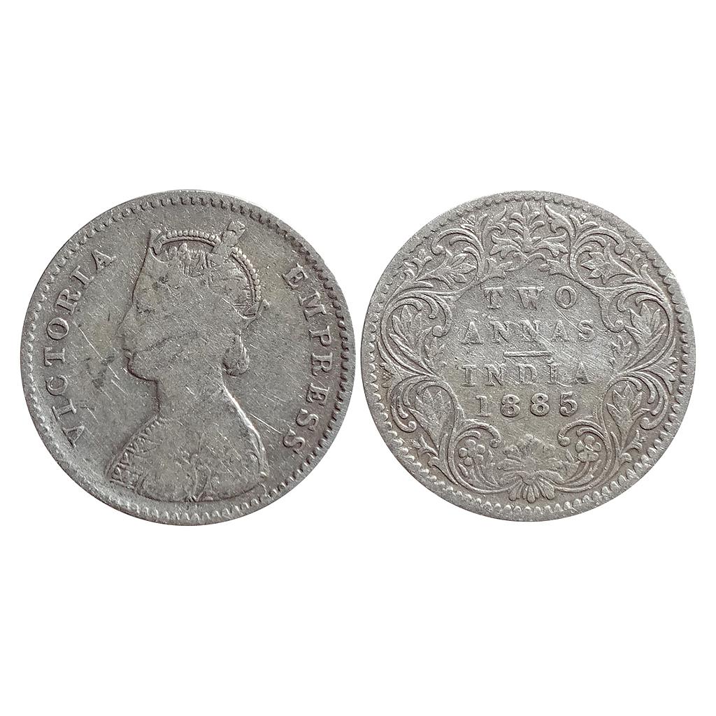 British India Victoria Empress 1885 AD Obv. A Rev. I B raised Bombay Mint Silver 2 Annas